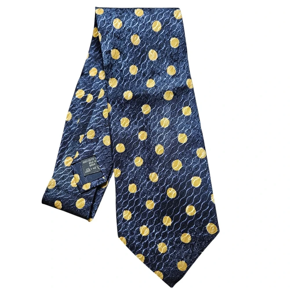 Ermenegildo Zegna Silk Geometric Neck Tie Jacquard Gold Polka Dot Quiet‎ Luxury